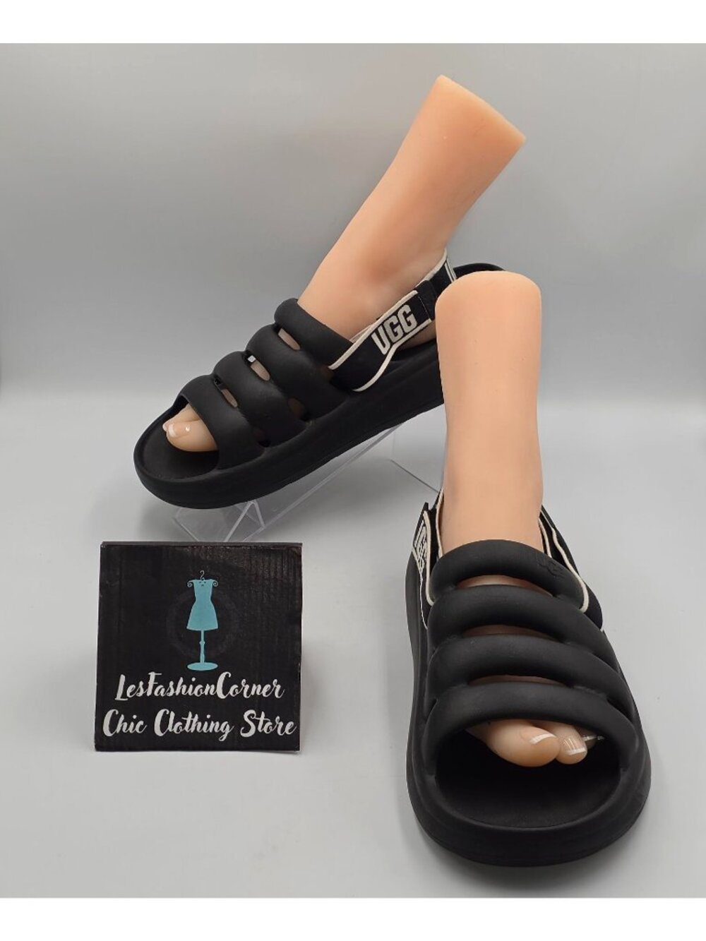 UGG Women's Black Sport Yeah Slide Logo Slingback Strap Sandals Size 10 3829